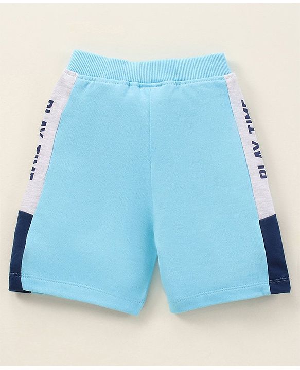 Babyhug Knit Knee Length Text Printed Shorts - Blue