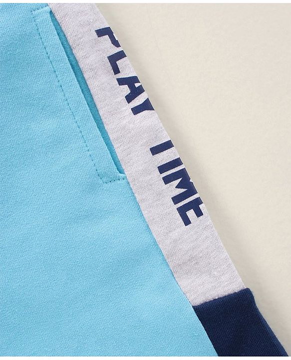 Babyhug Knit Knee Length Text Printed Shorts - Blue