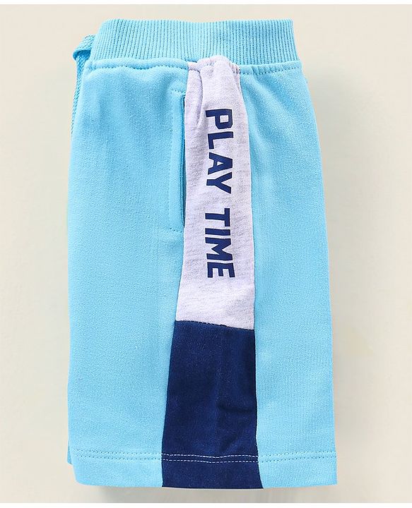 Babyhug Knit Knee Length Text Printed Shorts - Blue