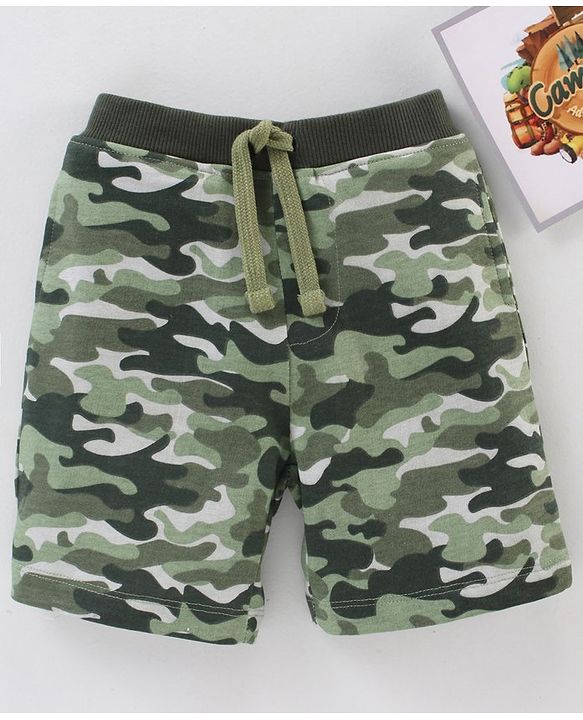 Babyhug Knit Knee Length Shorts Printed - Green