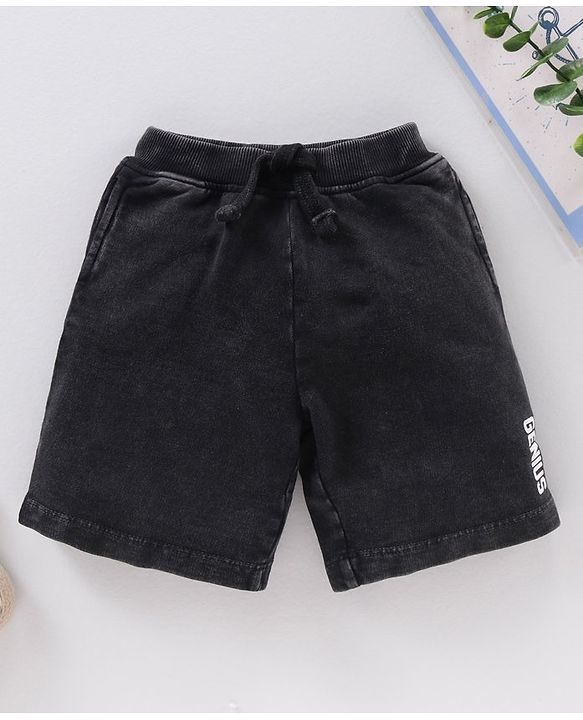 Babyhug Knit Knee Length Solid Shorts - Charcoal