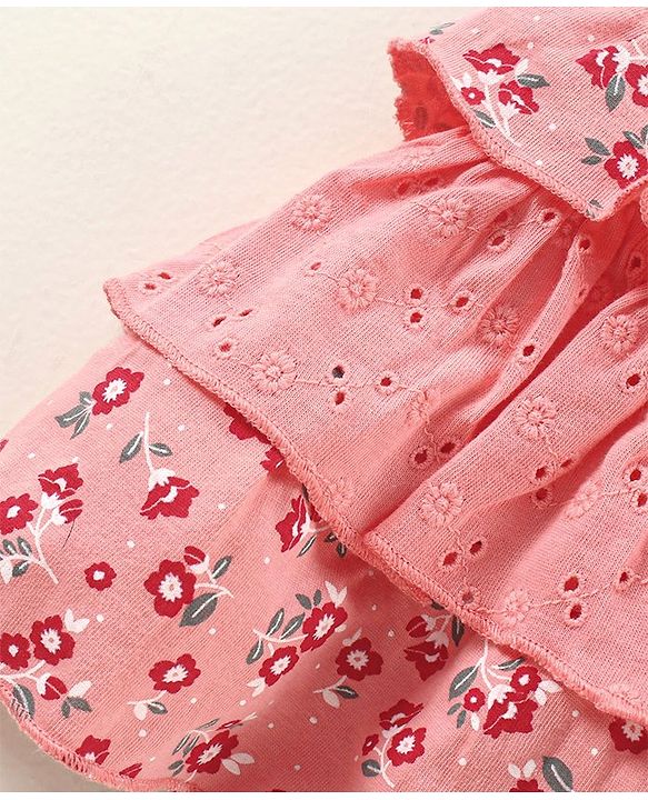 Babyhug Knit Mid Thigh Floral Printed Skirt With Bow Applique - Pink