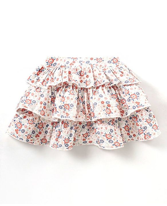 Babyhug Knit Mid Thigh Floral Printed Skirt - White