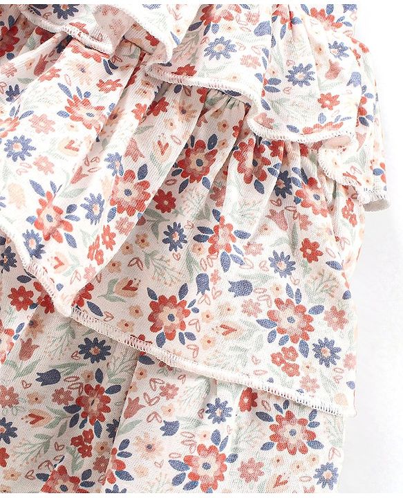 Babyhug Knit Mid Thigh Floral Printed Skirt - White