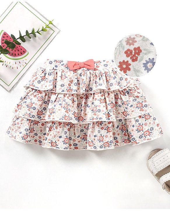 Babyhug Knit Mid Thigh Floral Printed Skirt - White