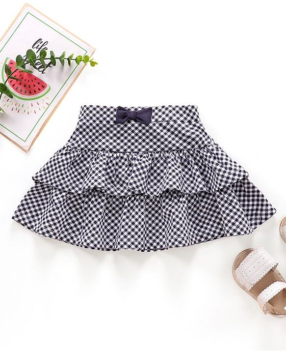 Babyhug Knit Mid Thigh Checks Skirt - Navy White