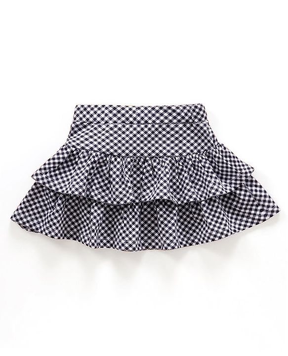 Babyhug Knit Mid Thigh Checks Skirt - Navy White