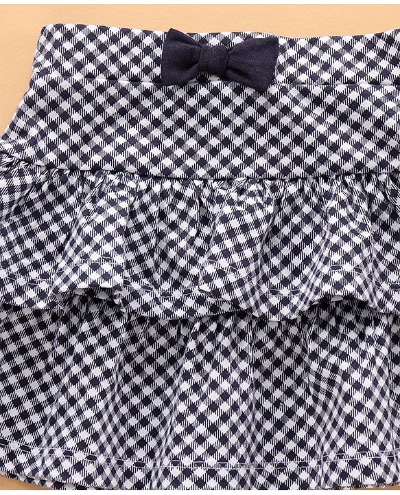 Babyhug Knit Mid Thigh Checks Skirt - Navy White