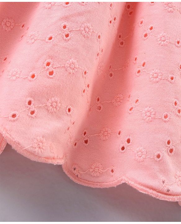 Babyhug Mid Thigh Length Knit Skirt With Schiffli Detailing & Bow Applique- Pink