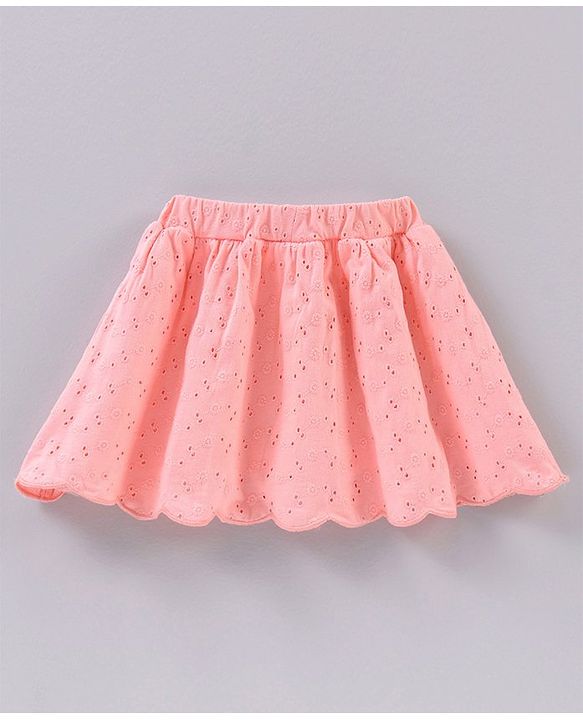 Babyhug Mid Thigh Length Knit Skirt With Schiffli Detailing & Bow Applique- Pink