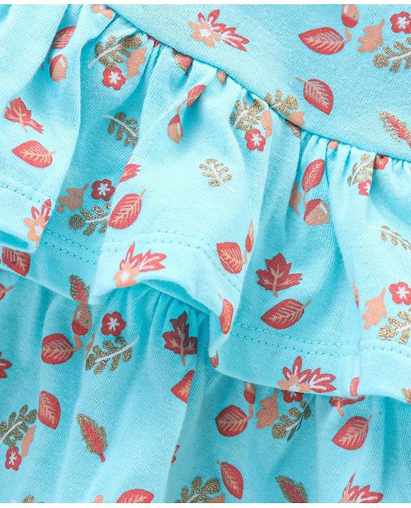 Babyhug Mid Thigh Layered Skirt Floral Glitter Print with Bow - Blue