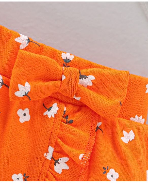 Babyhug Cotton Knee Length Frill Skirt And Divider Floral Print - Orange