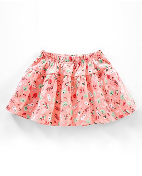 Babyhug Knit Mid Thigh Skirt Floral Print With Bow - Light Pink