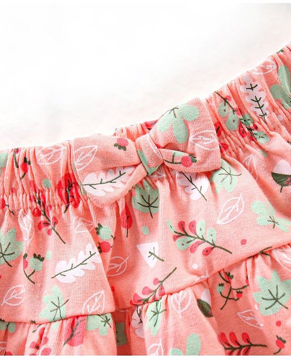 Babyhug Knit Mid Thigh Skirt Floral Print With Bow - Light Pink