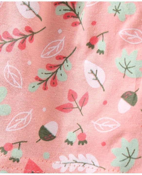 Babyhug Knit Mid Thigh Skirt Floral Print With Bow - Light Pink