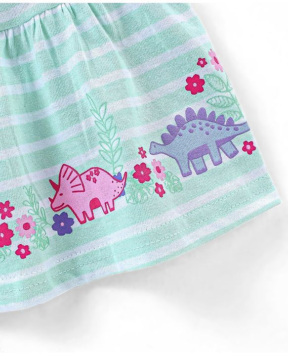 Babyhug Cotton Knit Mid Thigh Length Skirt Stripes & Dino Print- Green & White