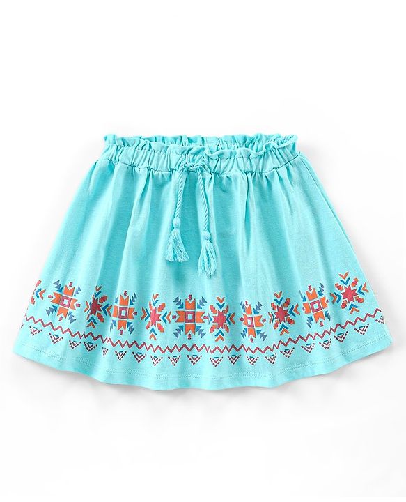 Babyhug Cotton Mid Thigh Skirt Chevron Print - Blue