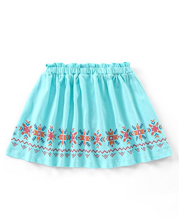 Babyhug Cotton Mid Thigh Skirt Chevron Print - Blue