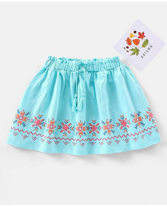 Babyhug Cotton Mid Thigh Skirt Chevron Print - Blue