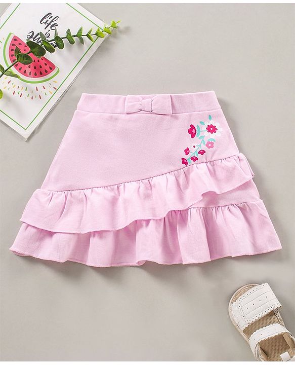 Babyhug Knit Mid Thigh Floral Printed Skirt- Pink
