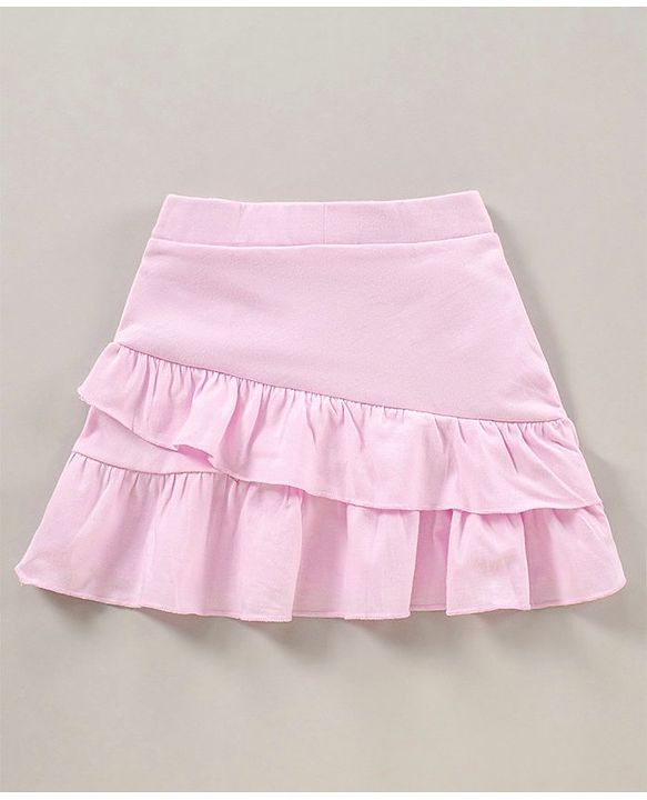 Babyhug Knit Mid Thigh Floral Printed Skirt- Pink