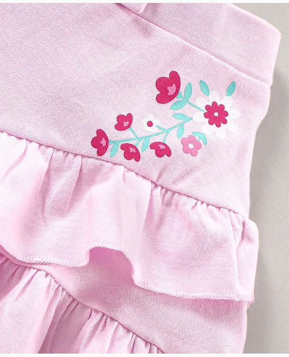 Babyhug Knit Mid Thigh Floral Printed Skirt- Pink