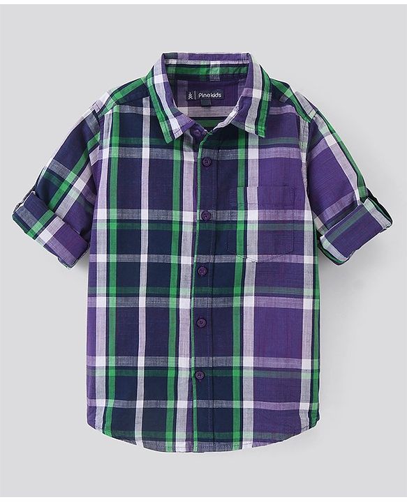 Pine Kids Cotton Woven Full Sleeves Shirt Stripes Print - Purple
