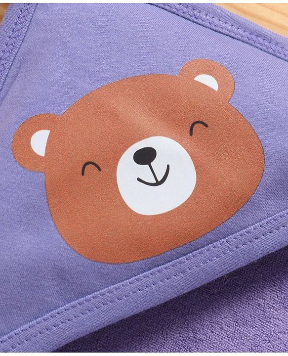 Babyhug Double Layer Terry Hooded Towel Bear Print Pack of 2 - Green Purple