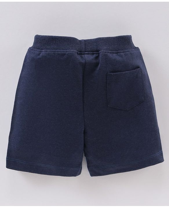 Babyhug Knit Knee Length Text Printed Shorts - Navy Blue