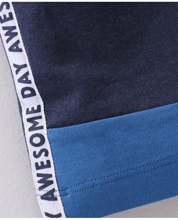 Babyhug Knit Knee Length Text Printed Shorts - Navy Blue
