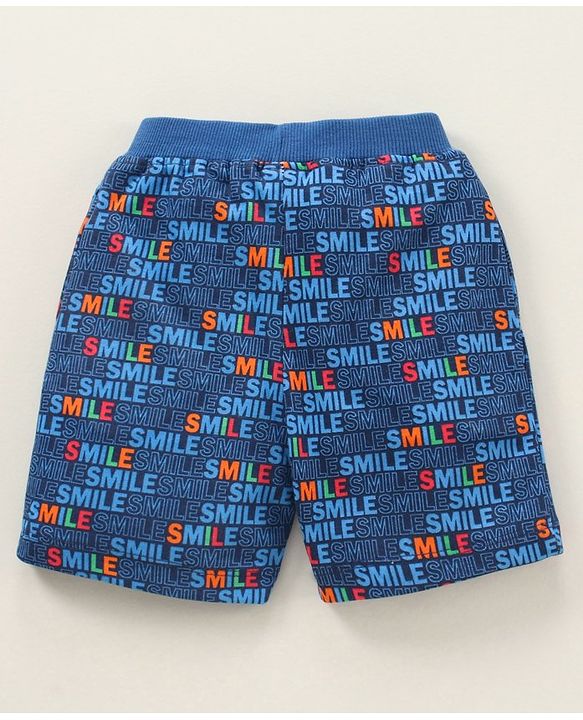 Babyhug Cotton Knit Knee Length Shorts Text Print - Blue