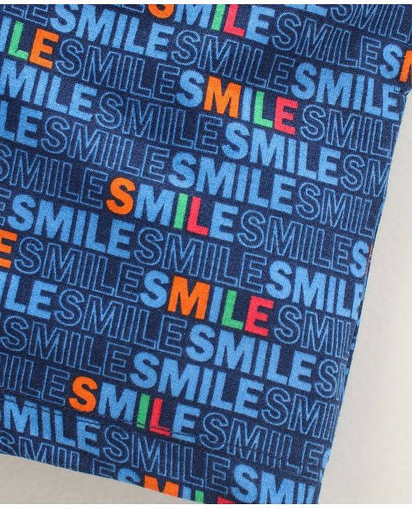 Babyhug Cotton Knit Knee Length Shorts Text Print - Blue