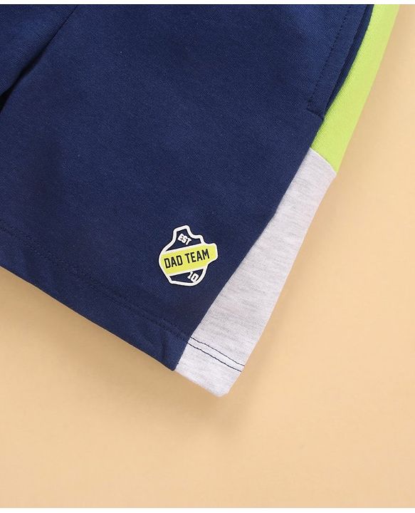 Babyhug Cotton Knit Knee Length Shorts Team Logo Print - Blue