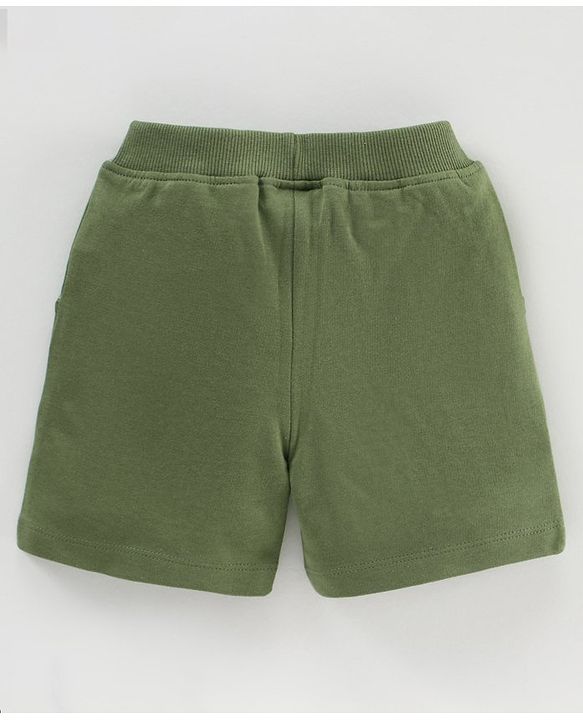 Babyhug Cotton Knit Knee Length Shorts Text Patch - Olive Green