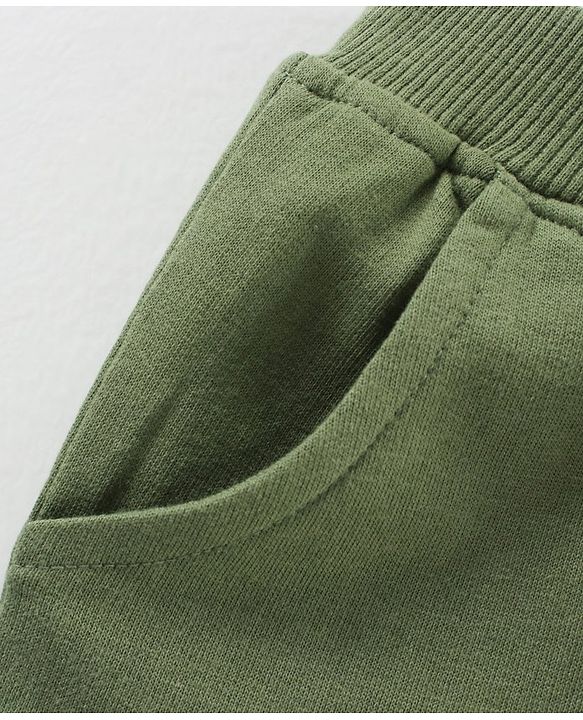 Babyhug Cotton Knit Knee Length Shorts Text Patch - Olive Green