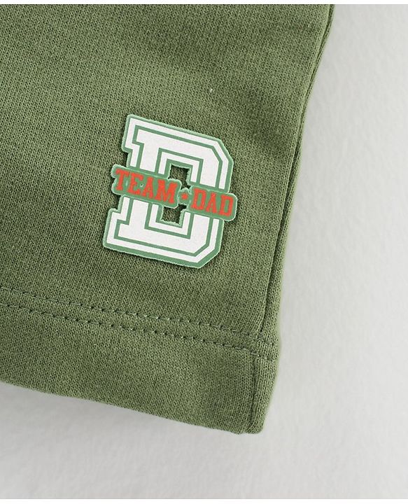 Babyhug Cotton Knit Knee Length Shorts Text Patch - Olive Green
