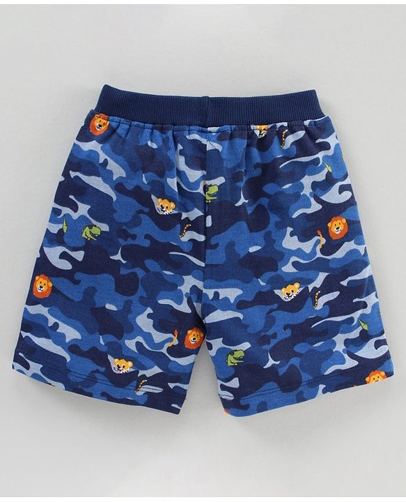 Babyhug Cotton Knit Knee Length Shorts Camo & Animal Print - Blue