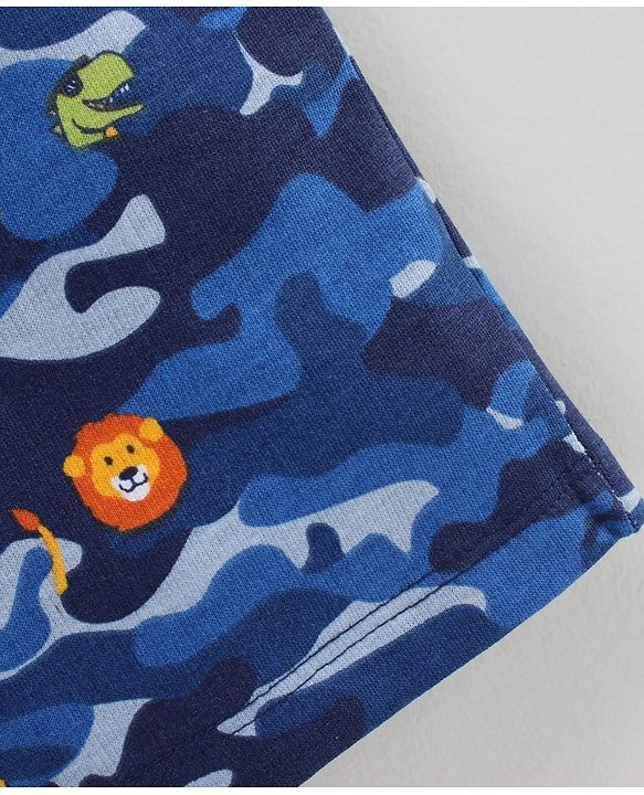Babyhug Cotton Knit Knee Length Shorts Camo & Animal Print - Blue