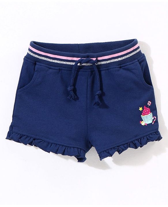 Babyhug Cotton Knit   Mid Thigh Length Shorts Ice Cream Print - Navy Blue