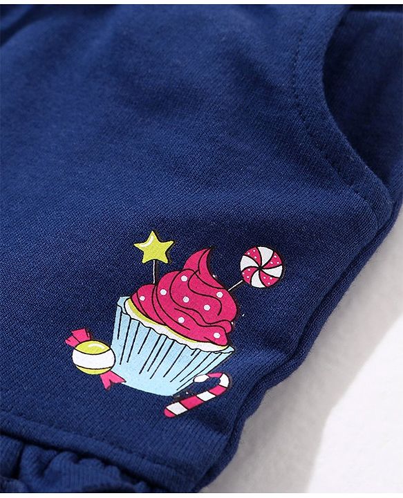 Babyhug Cotton Knit   Mid Thigh Length Shorts Ice Cream Print - Navy Blue