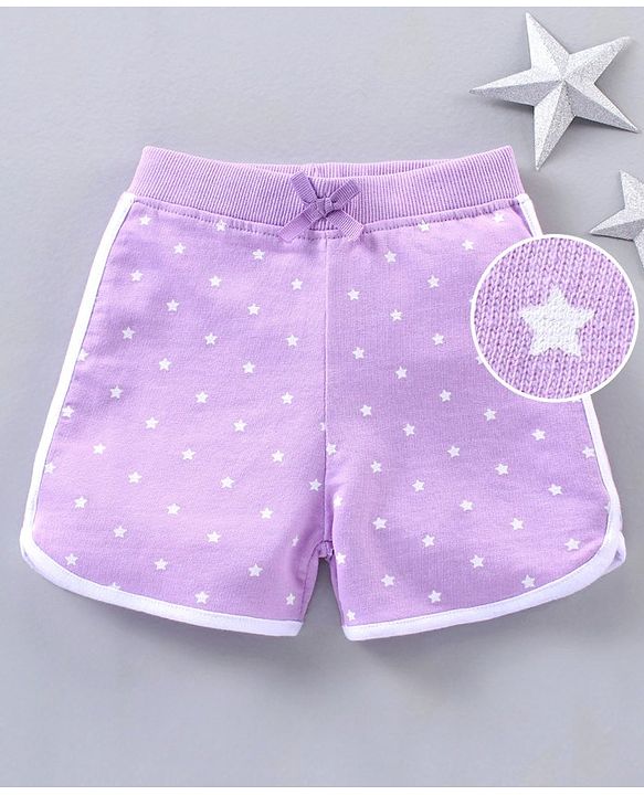 Babyhug Cotton Knit Mid Thigh Length Shorts Star Pattern - Lavender