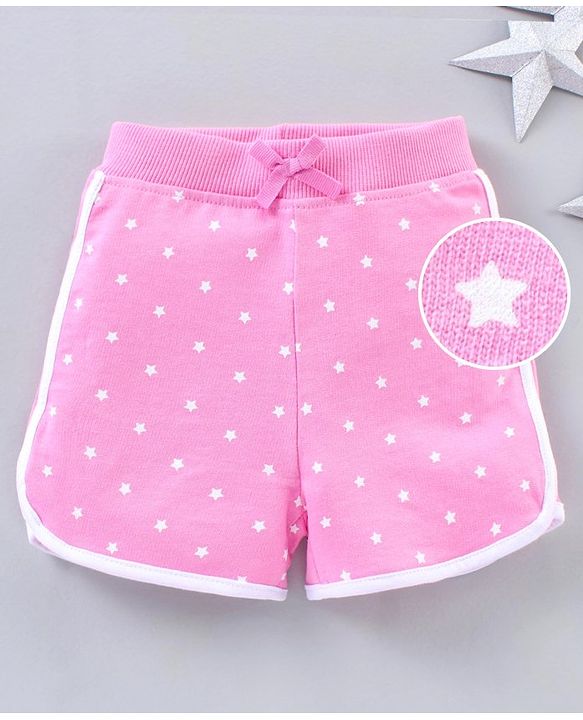 Babyhug Cotton Knit Mid Thigh Length Shorts Star Pattern - Pink