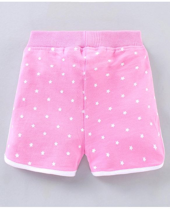 Babyhug Cotton Knit Mid Thigh Length Shorts Star Pattern - Pink