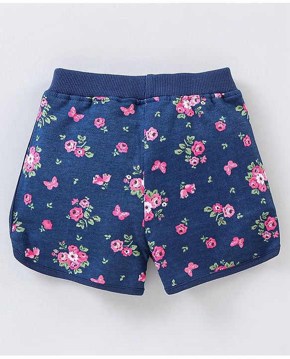 Babyhug Cotton Knit Mid Thigh Length Shorts Floral Print - Blue