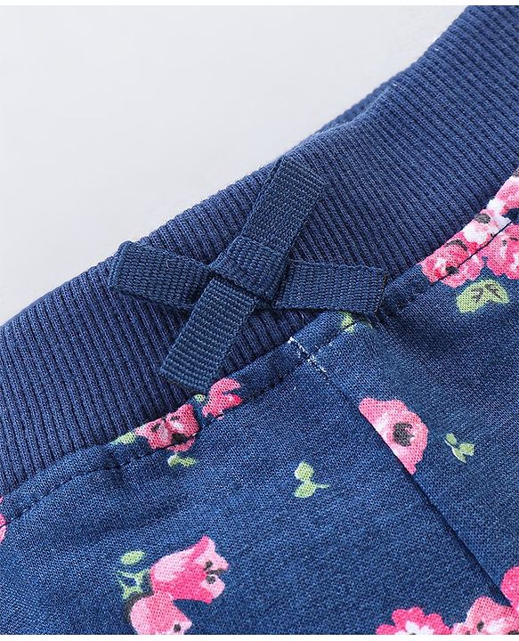 Babyhug Cotton Knit Mid Thigh Length Shorts Floral Print - Blue