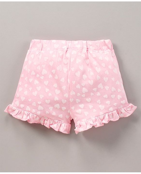 Babyhug Cotton Knit Mid-Thigh Length Shorts Heart Printed - Pink