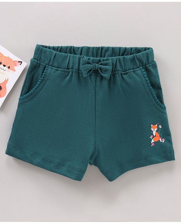 Babyhug Cotton Knit Mid Thigh Length Shorts Fox Print - Green