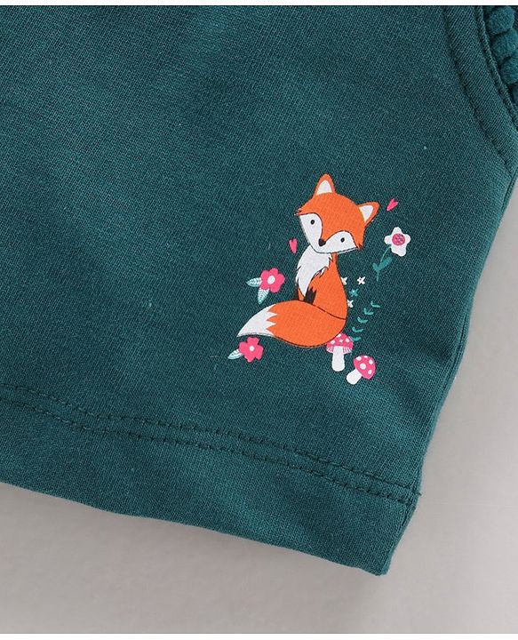 Babyhug Cotton Knit Mid Thigh Length Shorts Fox Print - Green