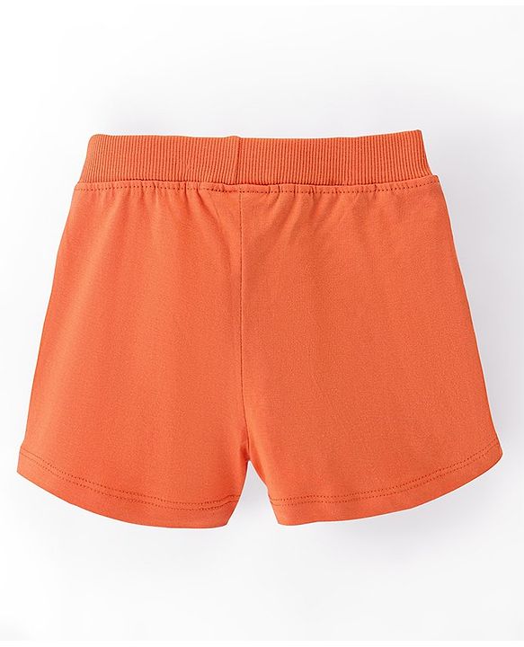Babyhug Mid Thigh Length Cotton Knit Shorts with Ice Cream Print - Orange