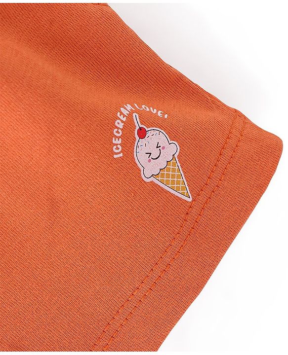 Babyhug Mid Thigh Length Cotton Knit Shorts with Ice Cream Print - Orange